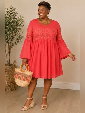 Indigo Rose Coral gauze dress